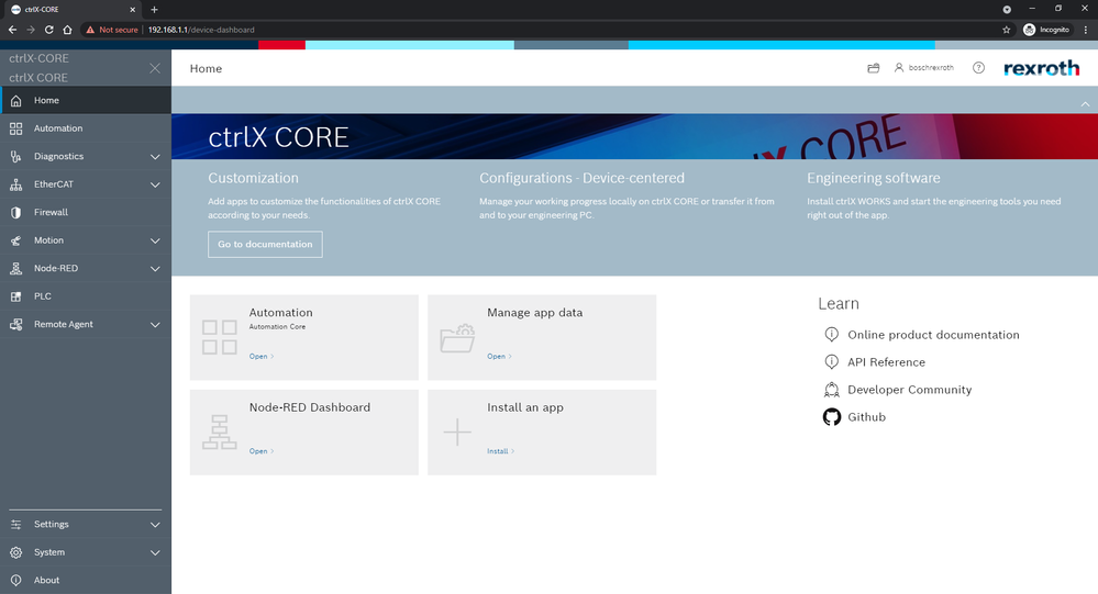 CTRLX CORE user interface