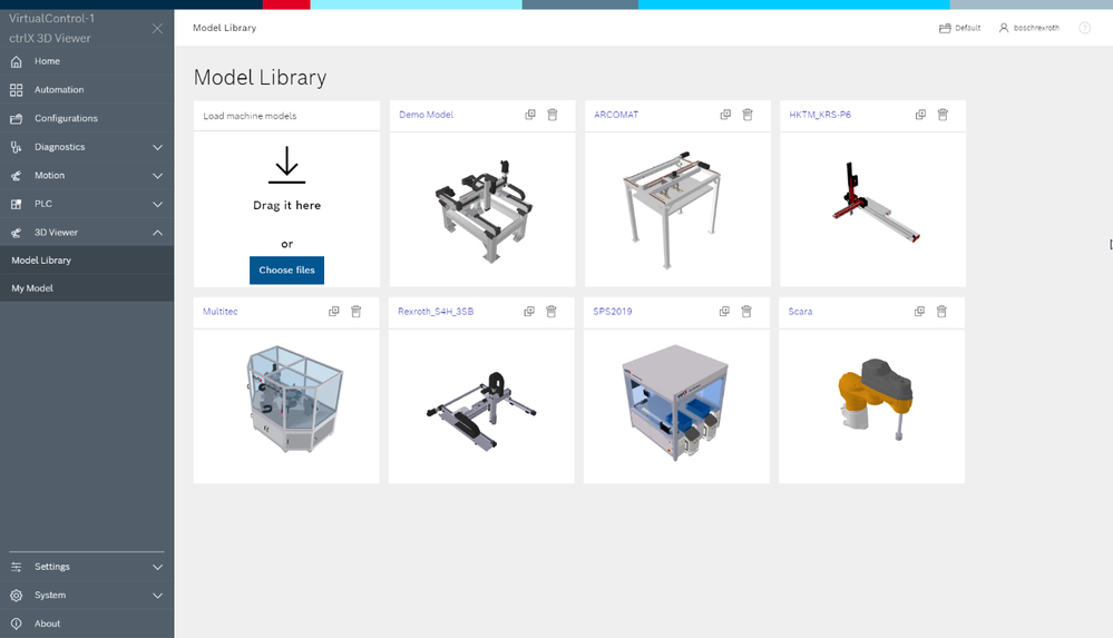 3D Viewer’s Model Library for managing and selecting simulation models