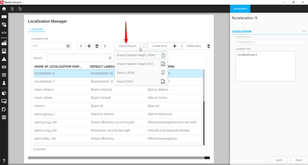 Export/Import of localization sheet