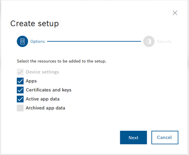 Select the resources to be added to the setup