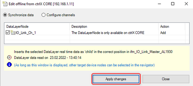 Add IO-Link channel one and apply changes