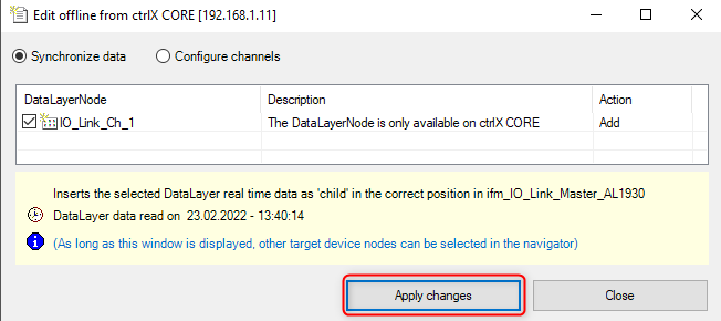Add IO-Link channel one and apply changes