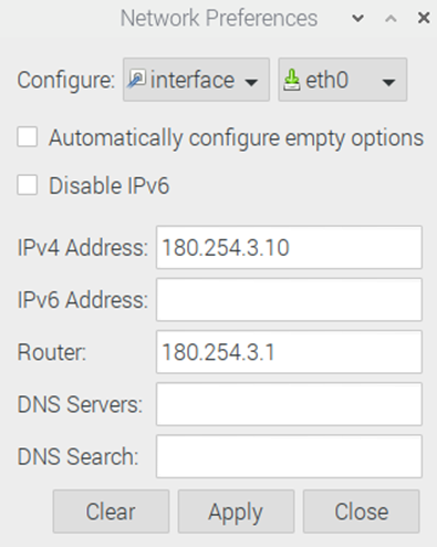 Static IP address configuration