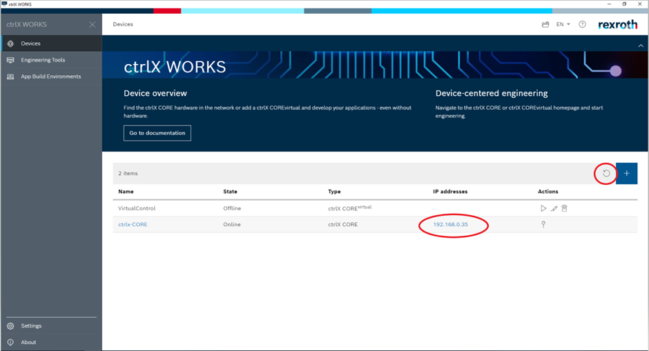 ctrlX CORE web interface access