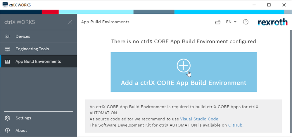 ctrlX WORKS add app build environment
