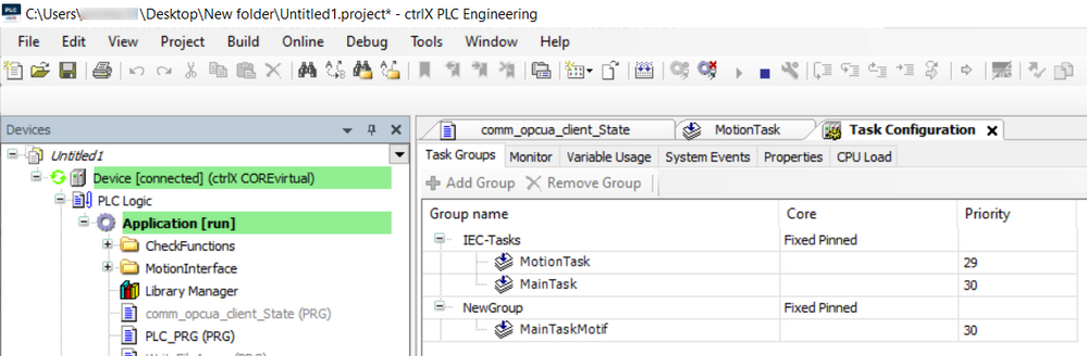 ctrlX PLC Engineering multiple group tasks