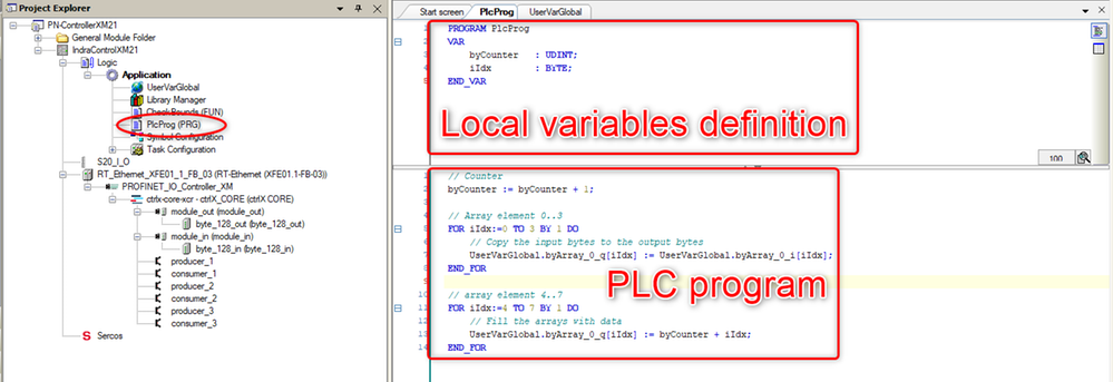 Variables and PLC program definition