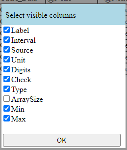 Dialog box, select visible table columns
