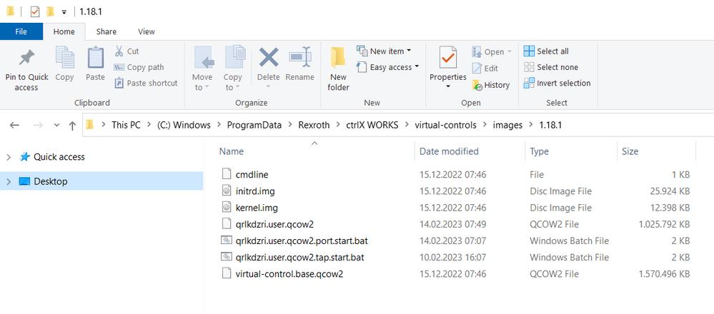Windows folder ctrlX COREvirtual start bat