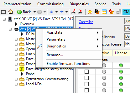 Fig. 1: Open “Enable firmware function” in ctrlX DRIVE Engineering