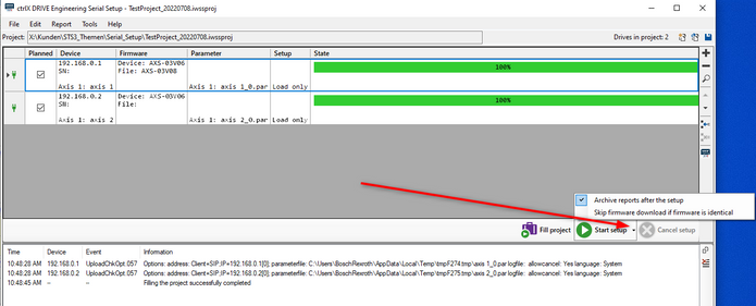 Fig. 23.: Start Serial Setup Procedure by Selecting Generated Project File