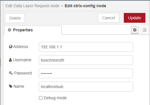 POP-UP FOR EDITING CONFIGURATION OF DATA LAYER REQUEST NODE