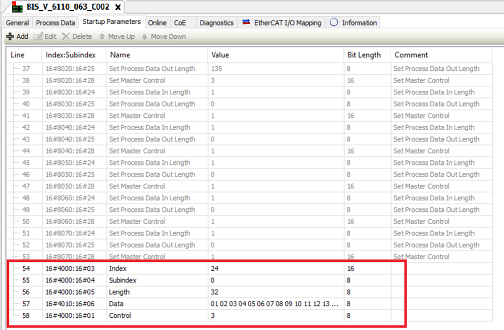 Complete IO-Link parameter for startup