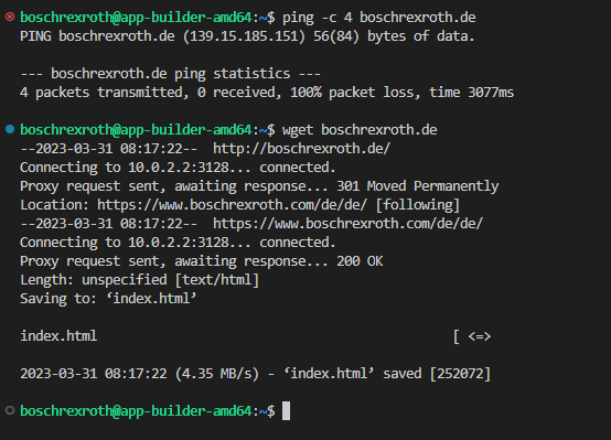 ping fails but wget works in app build environment