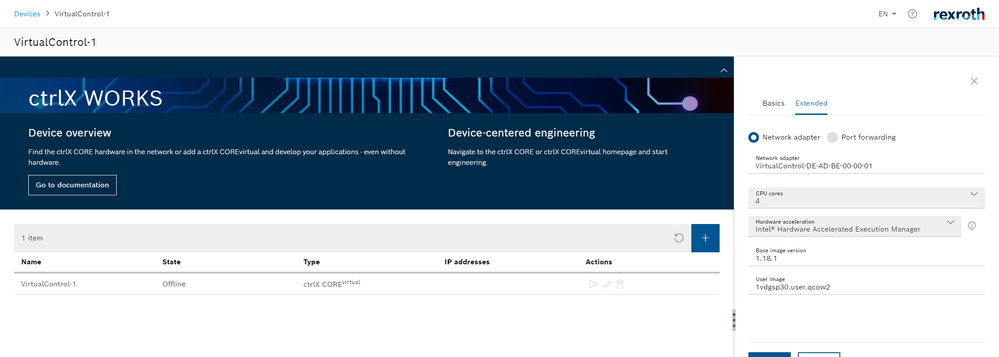 Virtual Control setting