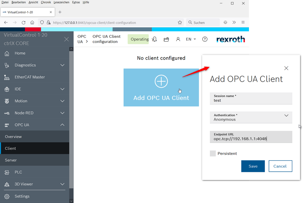 ctrlX CORE Web UI add OPC UA  client