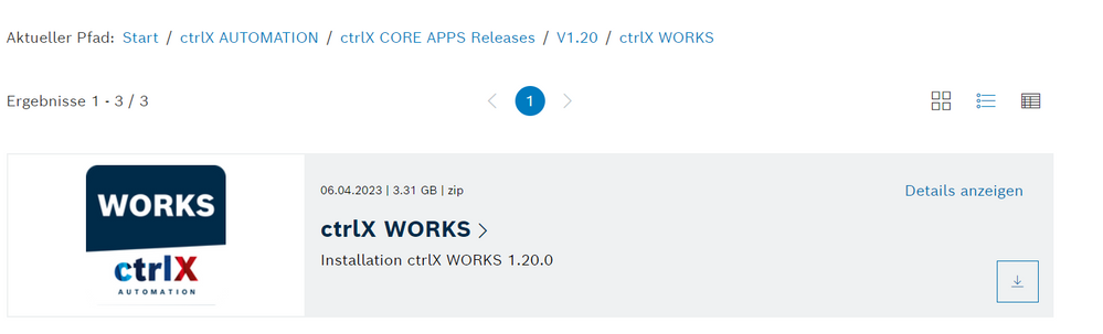 ctrlX WORKS in the Collaboration Room at the path: ctrlX AUTOMATION/ctrlX CORE APPS Releases/V1.20/ctrlX WORKS