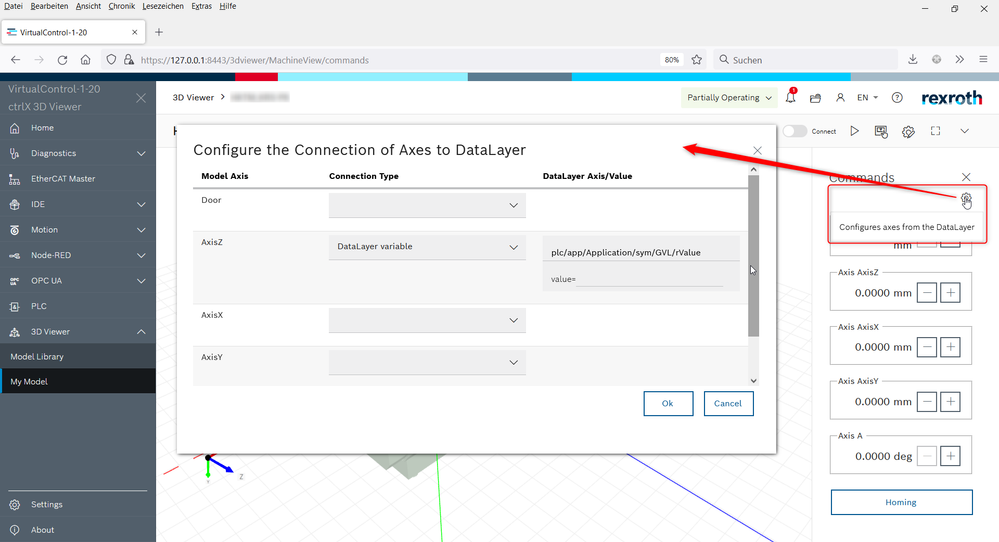 ctrlX CORE web UI 3d-viewer axes settings