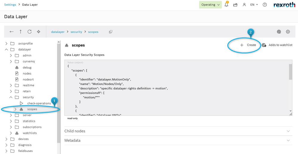 Navigate to scopes in ctrlX Data Layer