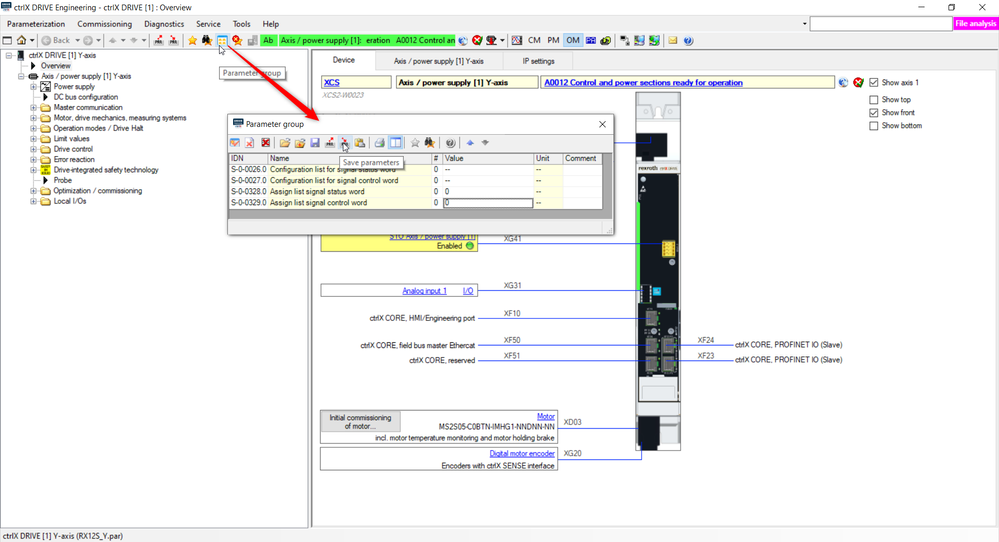 ctrlX DRIVE Engineering - Save parameter group