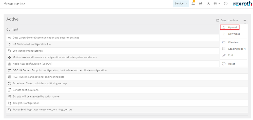 Upload configuration