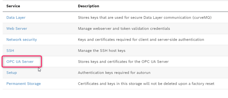 OPC UA Server section