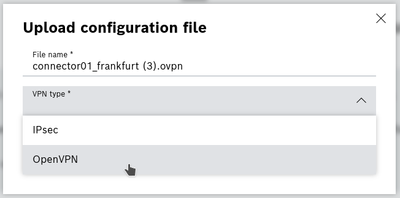 Choose OpenVPN in Upload configuration file