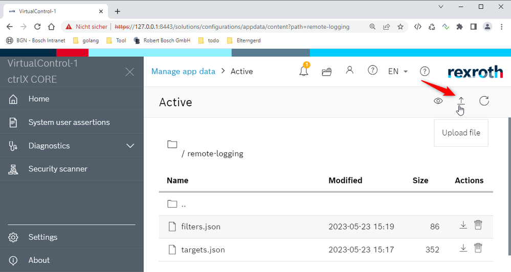 Manage App data view of remote logging