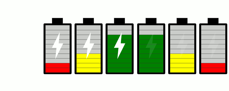 Scalable vector graphic used as basis for our HTML5 control (left); sample output at various battery levels (right)