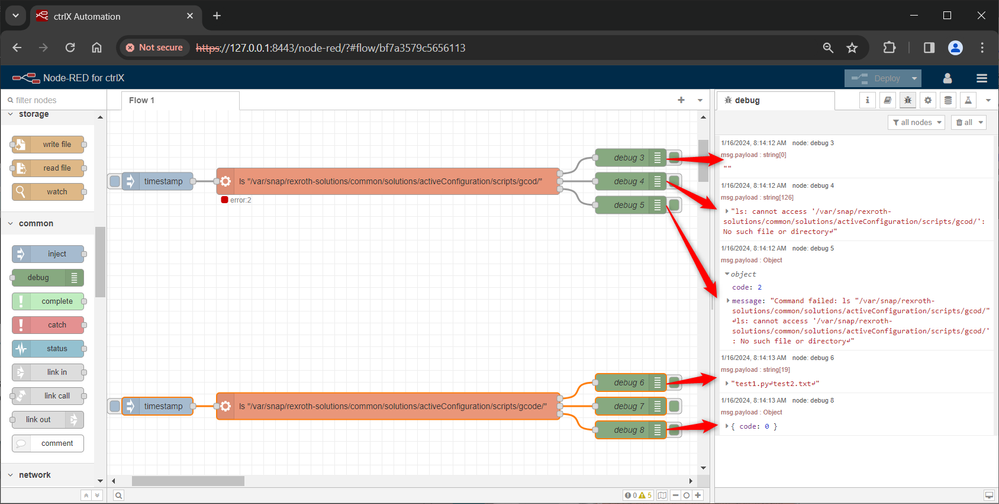 Node-RED - execute node - list files