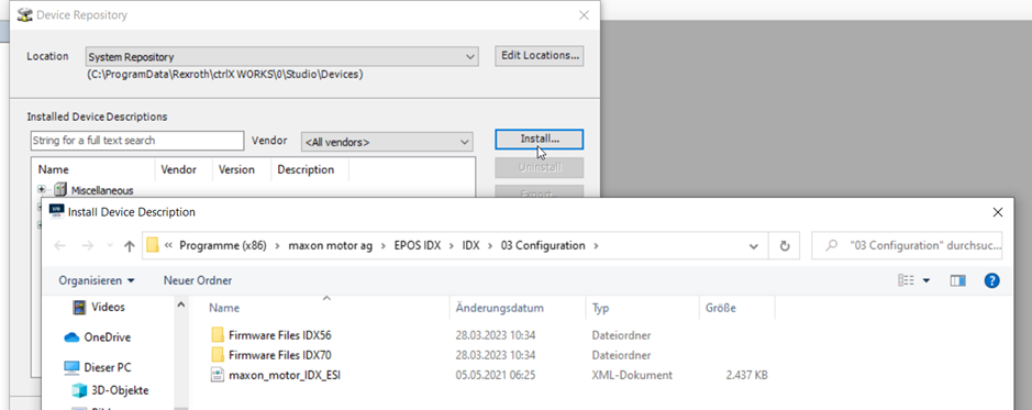 Install all maxon ESI files with the EPOS Studio