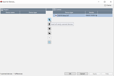 Copy all EtherCAT devices from the control to the project