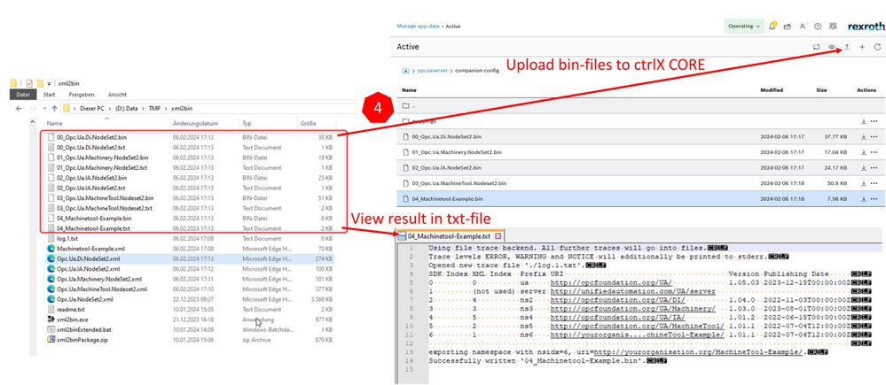 Result of xml2bin process. Copy the bin-files to ctrlX App Data.