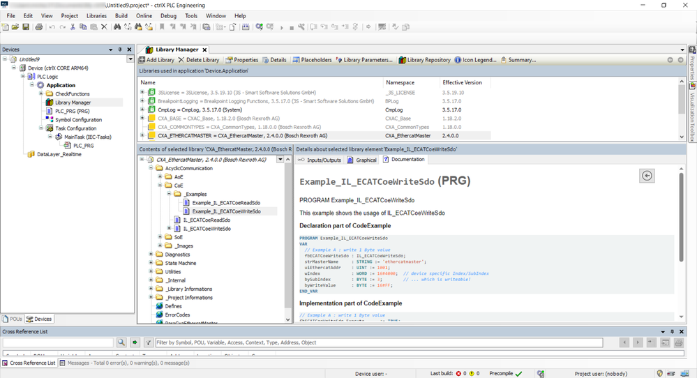 ctrlX PLC Engineering - CXA_EtherCatMAster - CoE write example