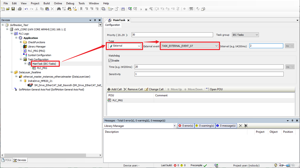 Configure the task type to External and select a task external event