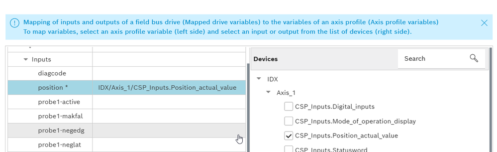 Mappig of actual Position Variable