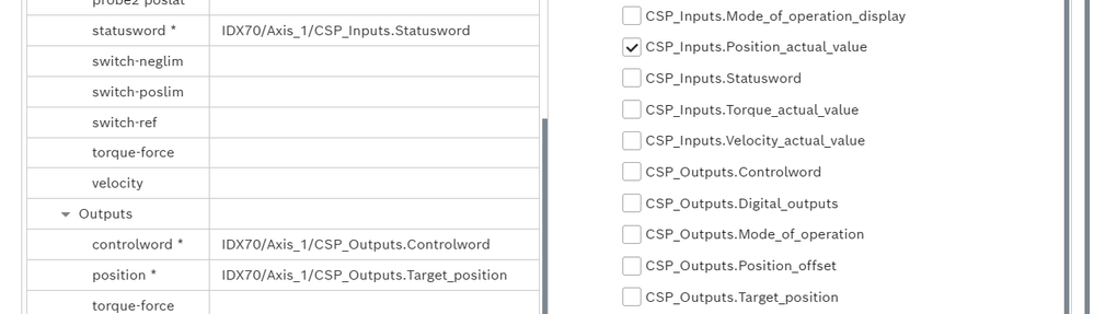 Mapping of Statusword, Controlword and Target Position