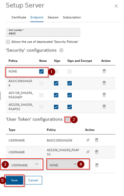 ctrlX CORE OPC UA Server Endpoint Security Configuration: None