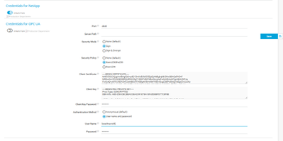 Figure 11: Setting OPC UA Credentials for Security mode Sign and Sign&Encrypt