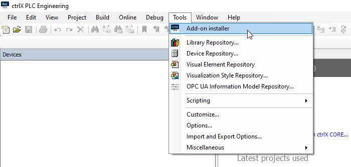 ctrlX PLC Engineering - open add-on installer