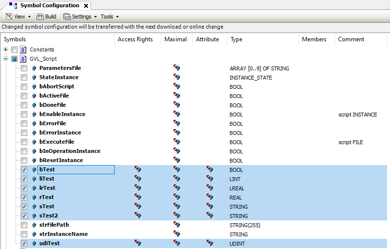 List of variables