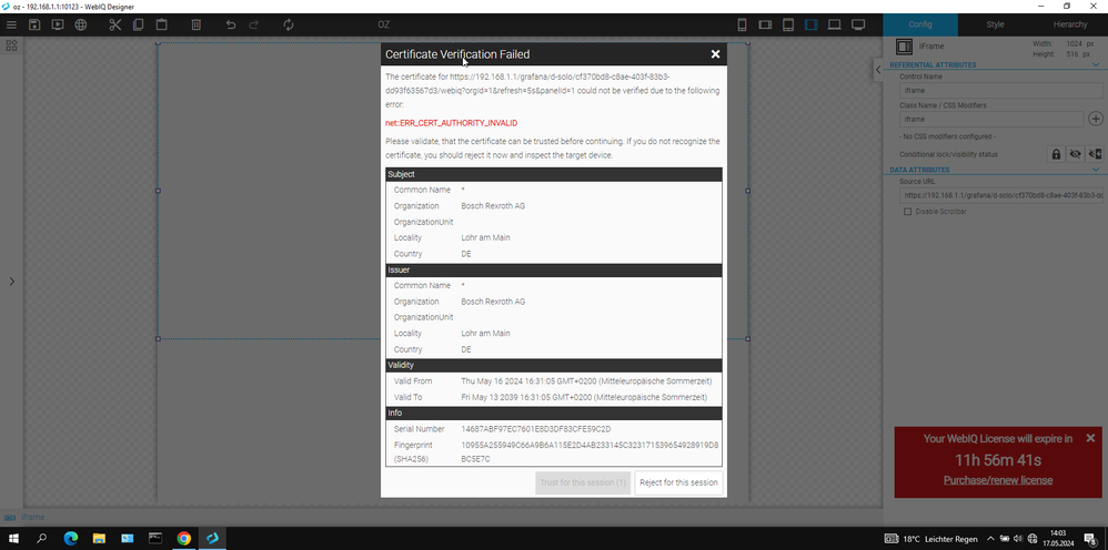 Trust Certificates in WebIQ