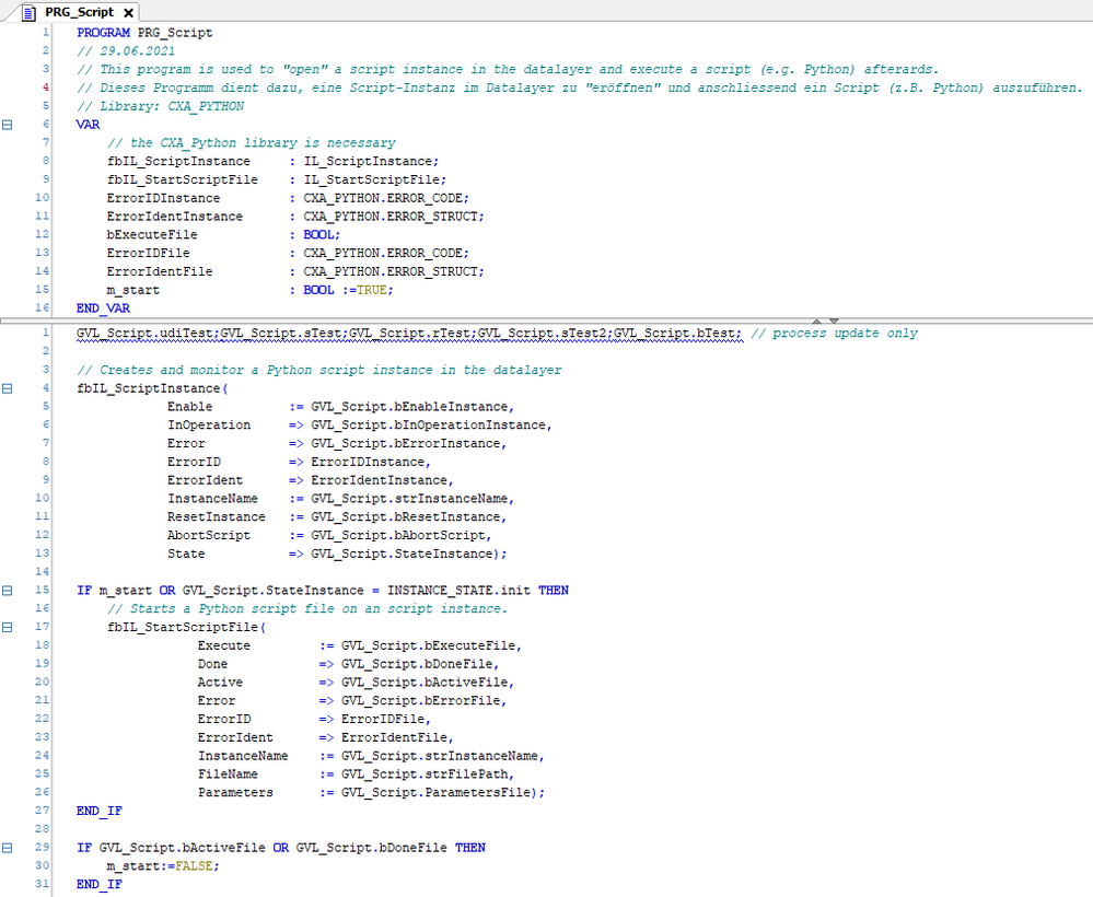 Creates python instance/file and connects button variables to it