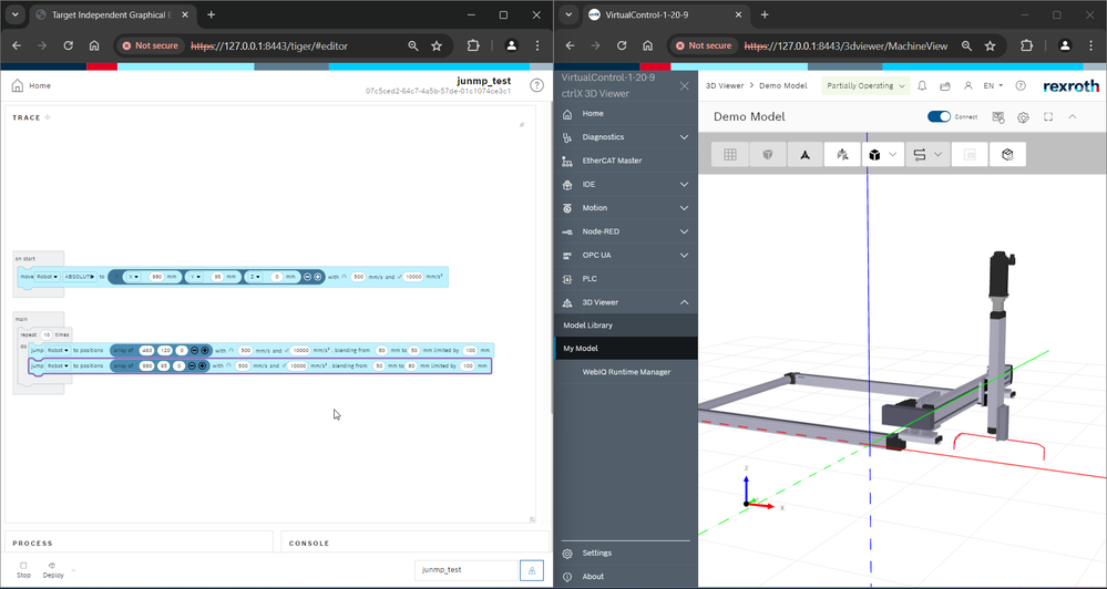 ctrlX web UI - IDE jump and 3d viewer