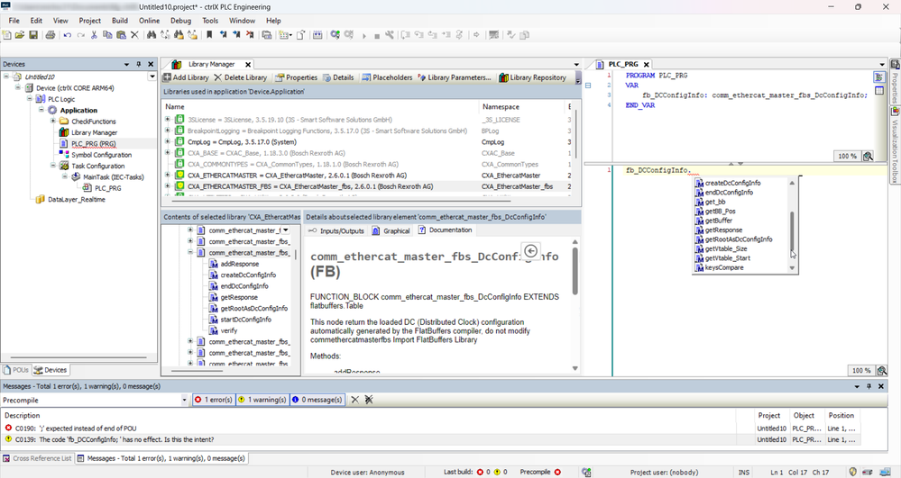 ctrlX PLC Engineering - CXA_EtherCatMaster_fbs - DCConfigInfo