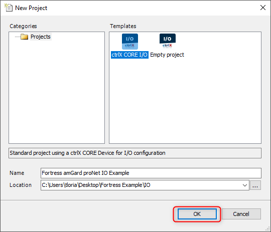 ctrlX I/O Engineering New Project Template Selection