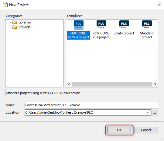 ctrlX PLC Engineering New Project Template Selection