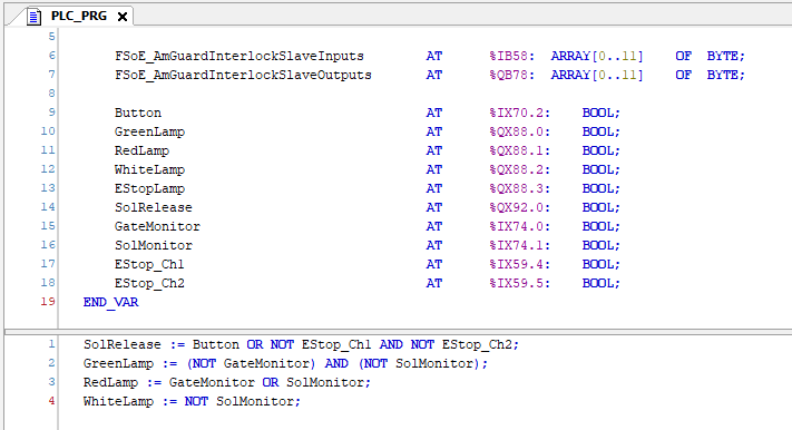 PLC I/O Variables Declaration and Program