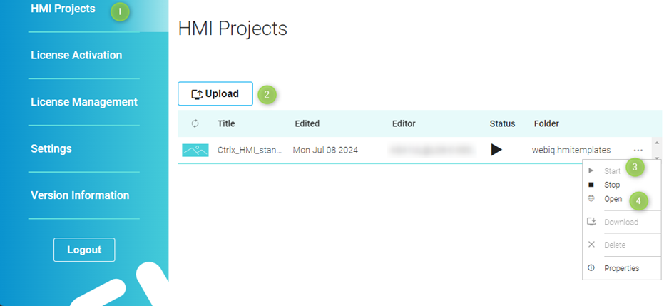 Start and open HMI project