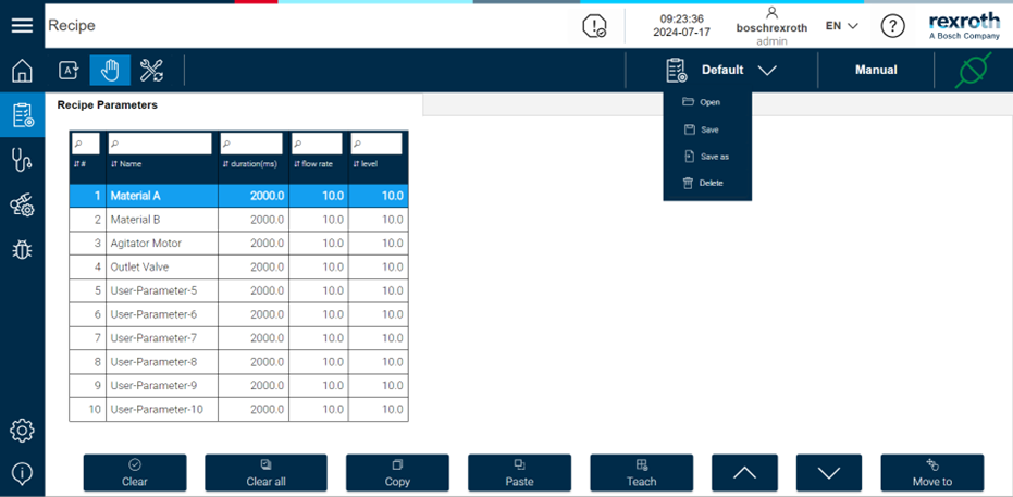 Change recipe parameters